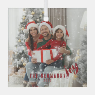 Schneeglöckchen Fröhliche Weihnachtsfamilienfoto Ornament Aus Glas