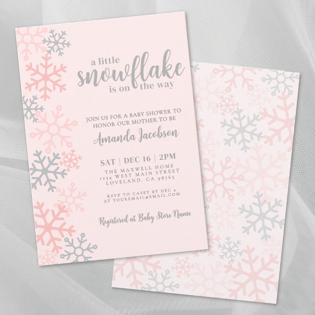 Schneeglöckchen Rosa Winter Babyparty Einladung (Snowflake Pink Winter Baby Shower Invitation)