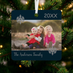 Schneeglöckchen Weihnachtsfamilienfoto Ornament Aus Metall