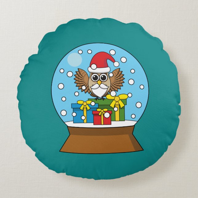 Schneegolle mit dem Weihnachtsklaus Rundes Kissen (Vorderseite)