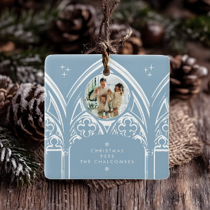 Schneegotischer Wintermärchen-Weihnachten Blau Fot Keramikornament