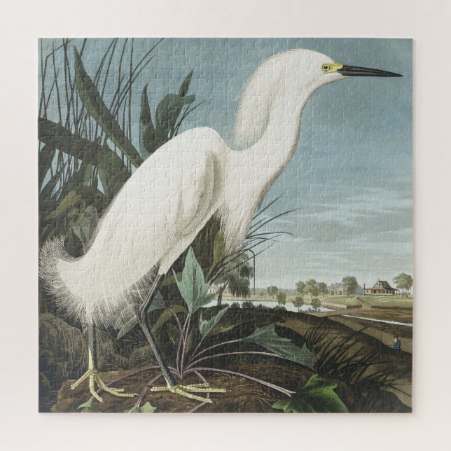 Schneeheron oder Weißer Egret von Vögeln Amerikas Puzzle (Vertikal)