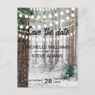 Schneehochezeit-Wald-Hochzeit Save the Date Ankündigungspostkarte