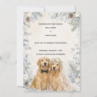 Schneehochezeitliche Golden Retriever-Hochzeitsein Einladung