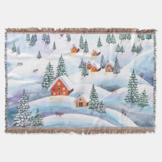 Schneehöhe Hügel, Häuser: Aquarelllandschaft Decke