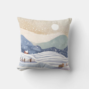 Schneehügel Aquarell-Wintermalerei Kissen
