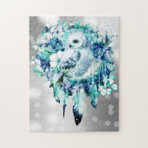 Schneehuhn Dreamcatcher Grün und Aquamarin blaue B Puzzle
