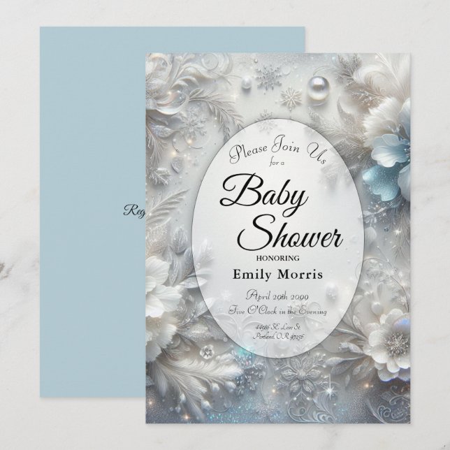 Schneehühnchen in Frozen Blütendusche Einladung (Vorne/Hinten)