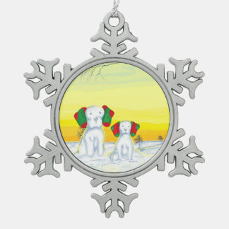 Schneehund Schneeflocken Zinn-Ornament