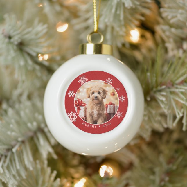 Schneehunde-Foto-Ornament mit Baumrückseite Keramik Kugel-Ornament (Baum)