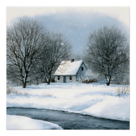 Schneehütte am Bach Winter Poster