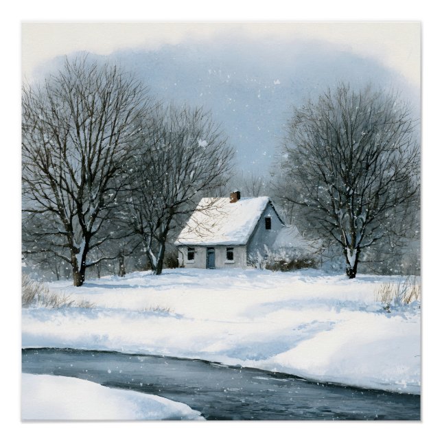 Schneehütte am Bach Winter Poster (Vorderseite)