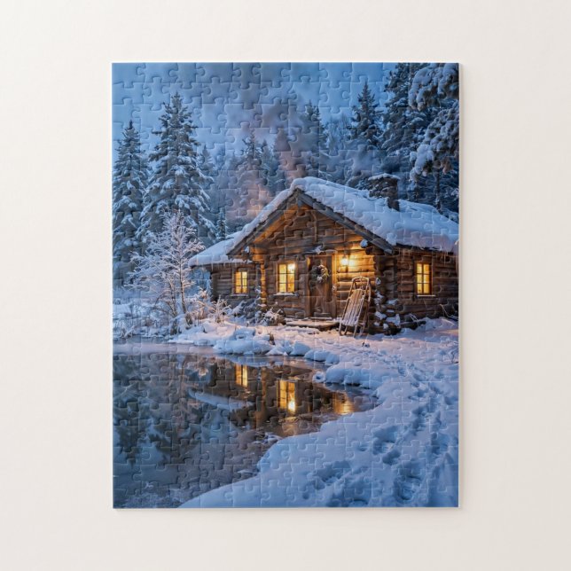 Schneehütte im Wald Puzzle (Vertikal)