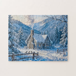 Schneehüttenmalerei mit Rauch und Kiefern Puzzle