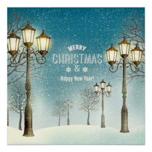 Schneekanonen Bäume, Straßenleuchten Weihnachten u Poster