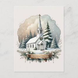 Schneekapelle | Glühende Weihnachtslandschaft Postkarte