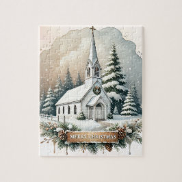 Schneekapelle | Glühende Weihnachtslandschaft Puzzle