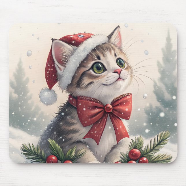 Schneekätzchen-Weihnachten-Mauspad Mousepad (Vorne)