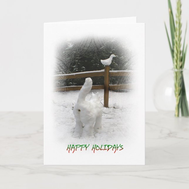 Schneekatze Feiertagskarte (Vorderseite)