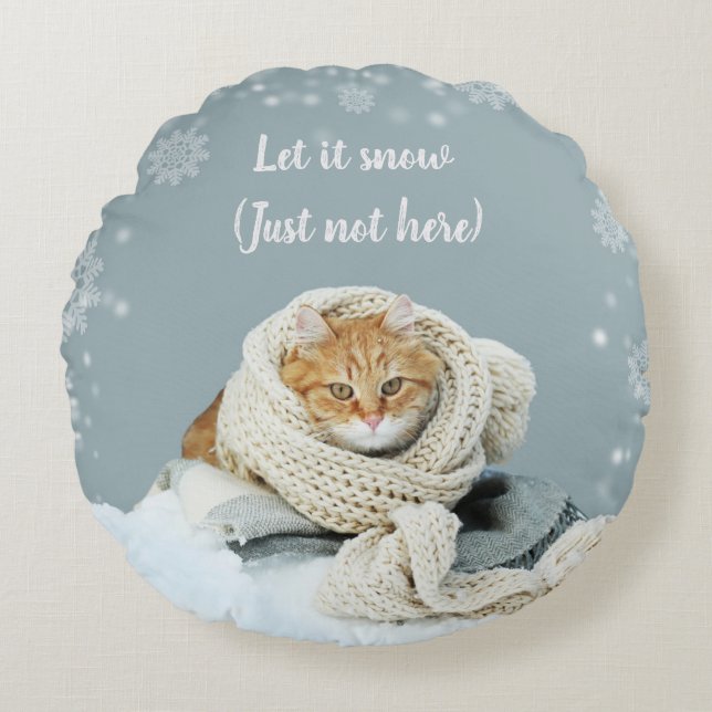 Schneekatze, Rundwurfkissen Rundes Kissen (Vorderseite)