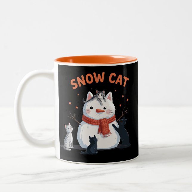 Schneekatze Weihnachten Katzen Lover Geschenk Urla Zweifarbige Tasse (Links)
