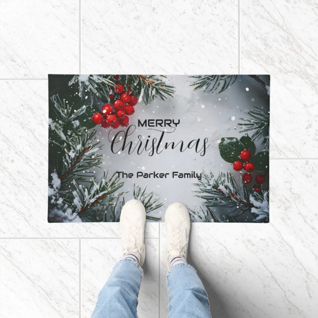 Schneekiefern, Holly Berries, ohne Foto Fußmatte (Indoor)