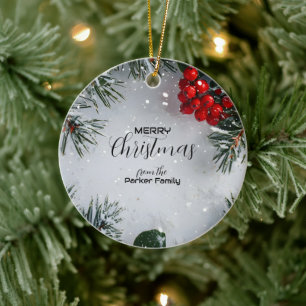 Schneekiefern, Holly Berries, ohne Foto Keramik Ornament