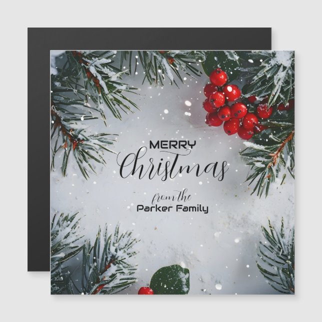 Schneekiefern, Holly Berries, ohne Foto Magnetkarte (Vorne/Hinten)