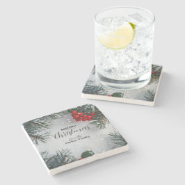 Schneekiefern, Holly Berries, ohne Foto Steinuntersetzer