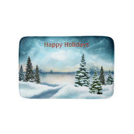 Schneekiefern in der Nähe des Sees Badematte