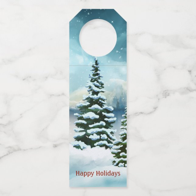 Schneekiefern in der Nähe des Sees Flaschenanhänger (Vorderseite)