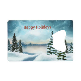 Schneekiefern in der Nähe des Sees Geldbeutel Flaschenöffner