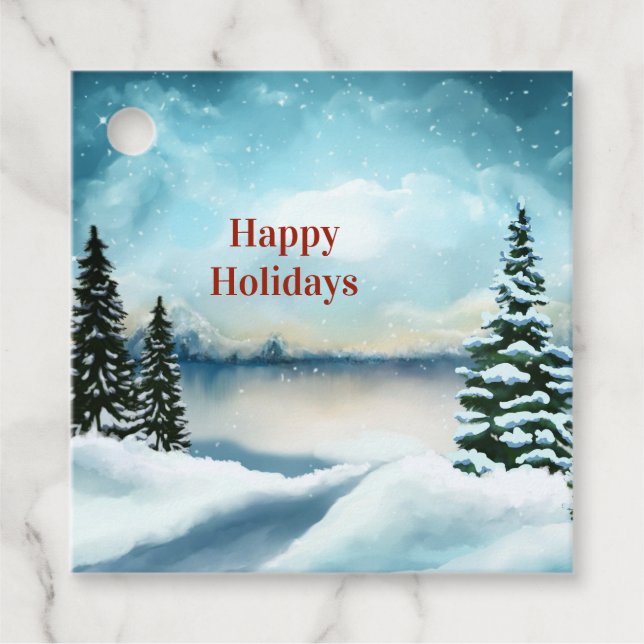 Schneekiefern in der Nähe des Sees Geschenkanhänger (Vorderseite)