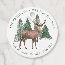 Schneekiefernbäume, Hirschweihnachtsmarken Geschenkanhänger