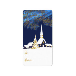Schneekirche Weihnachtsgeschenk-Anhänger-Aufkleber Adressaufkleber