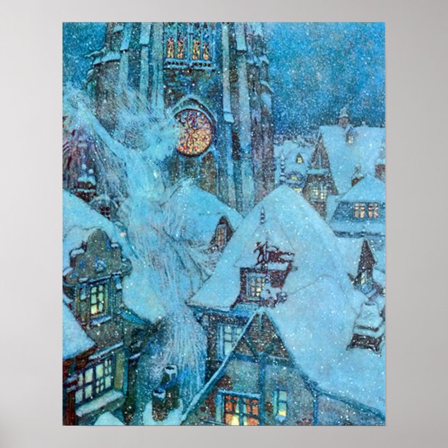 Schneekönigin auf einer Winternacht Dulac Illustra Poster (Vorne)