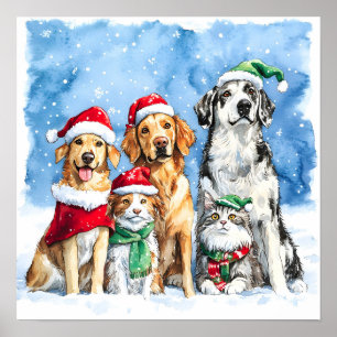 Schneekrallen Festlich Süße Weihnachts Haustiere W Poster