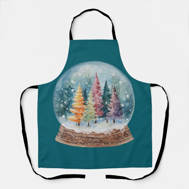Schneekugel Bunter Weihnachtsbaumwald Schürze (Vorderseite)