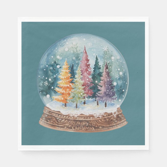 Schneekugel Bunter Weihnachtsbaumwald Serviette (Vorderseite)