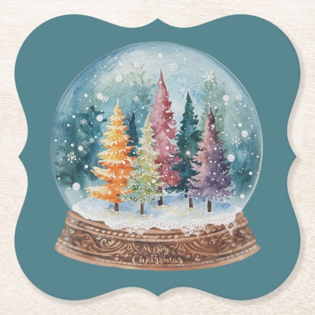 Schneekugel Bunter Weihnachtsbaumwald Untersetzer (Vorderseite)