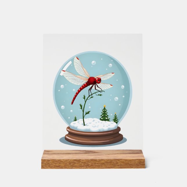 Schneekugel Libelle Acrylschild (Vorderseite)