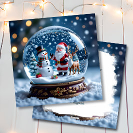 Schneekugel mit Schneemann und Weihnachtsmann Weih Feiertagskarte