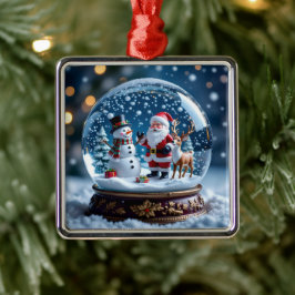 Schneekugel mit Weihnachtsmann, einem Rentier und  Ornament Aus Metall