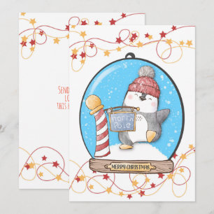 Schneekugel-Weihnachts-Pinguin-Karte