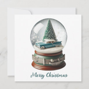 Schneekugel-Weihnachtsbaum-Vintage-Auto Feiertagskarte