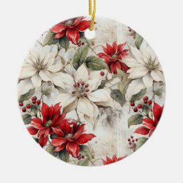 Schneeküsste Elegance White and Red Poinsettia Keramik Ornament