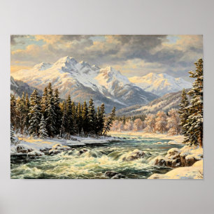 Schneelandschaft Berge Poster