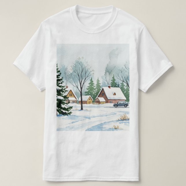 Schneelandschaft im Winter T-Shirt (Design vorne)