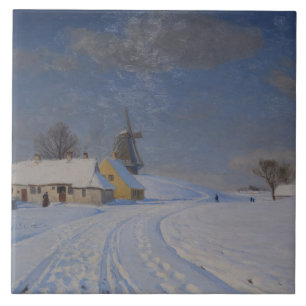 Schneelandschaft im Winter (von H.A. Brendekilde) Fliese