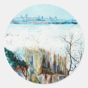 Schneelandschaft mit Arles von Vincent van Gogh Runder Aufkleber
